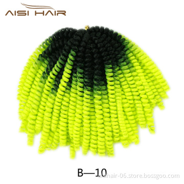 Aisi Hair 8 inch Crochet Braids Ombre Spring Twist Hair Synthetic Hair Extensions Braids Kinky Curly Twists Braids for Women